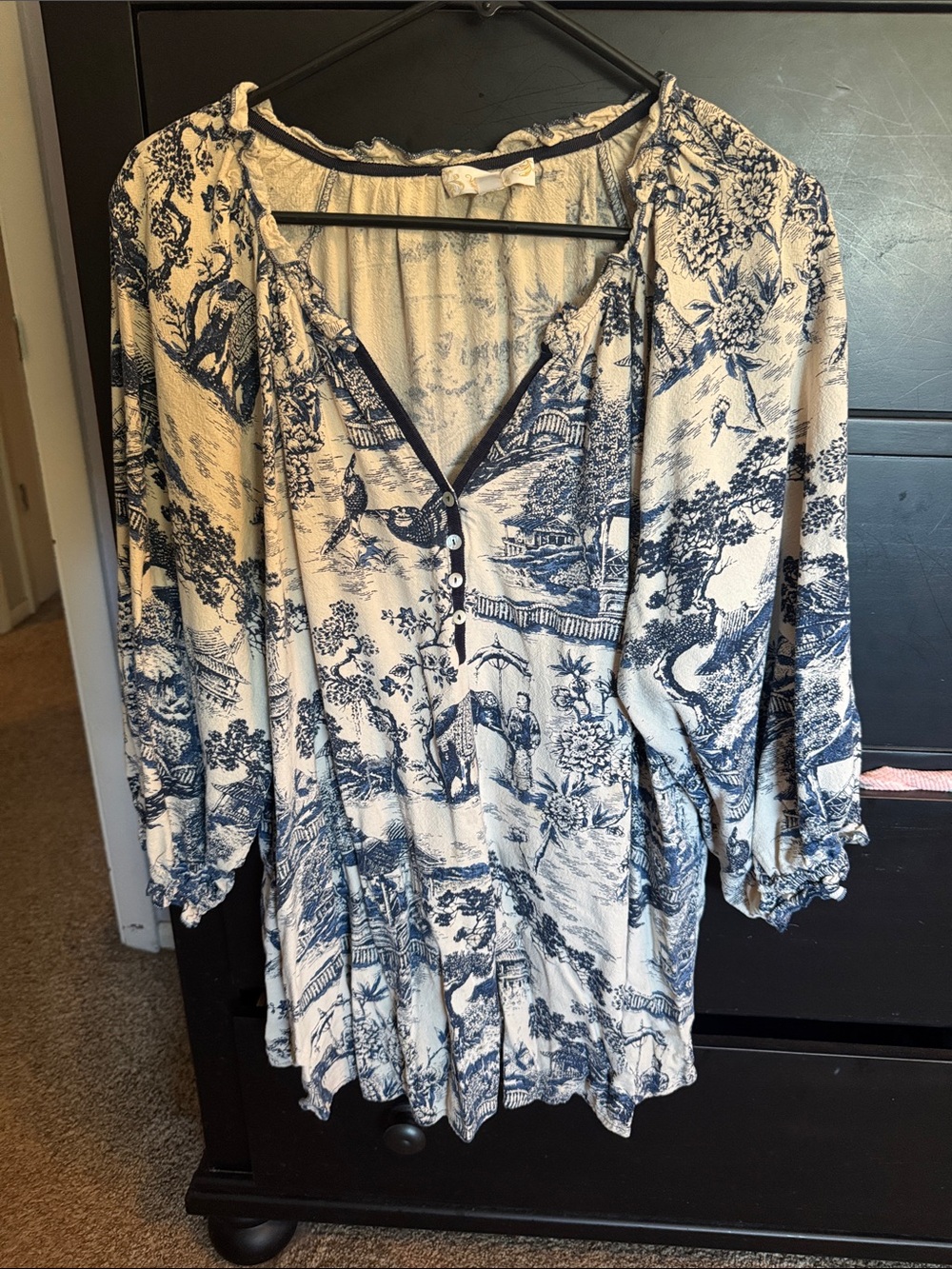 Suzanne Betro Navy and Cream Scenic Print Tunic